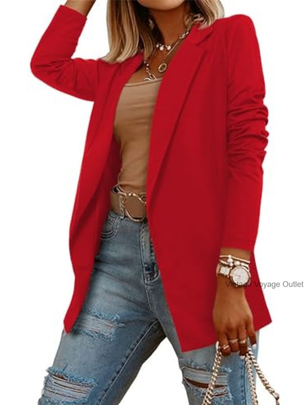 Womens Open Front Lightweight Blazer with Hidden Hook Business Casual
